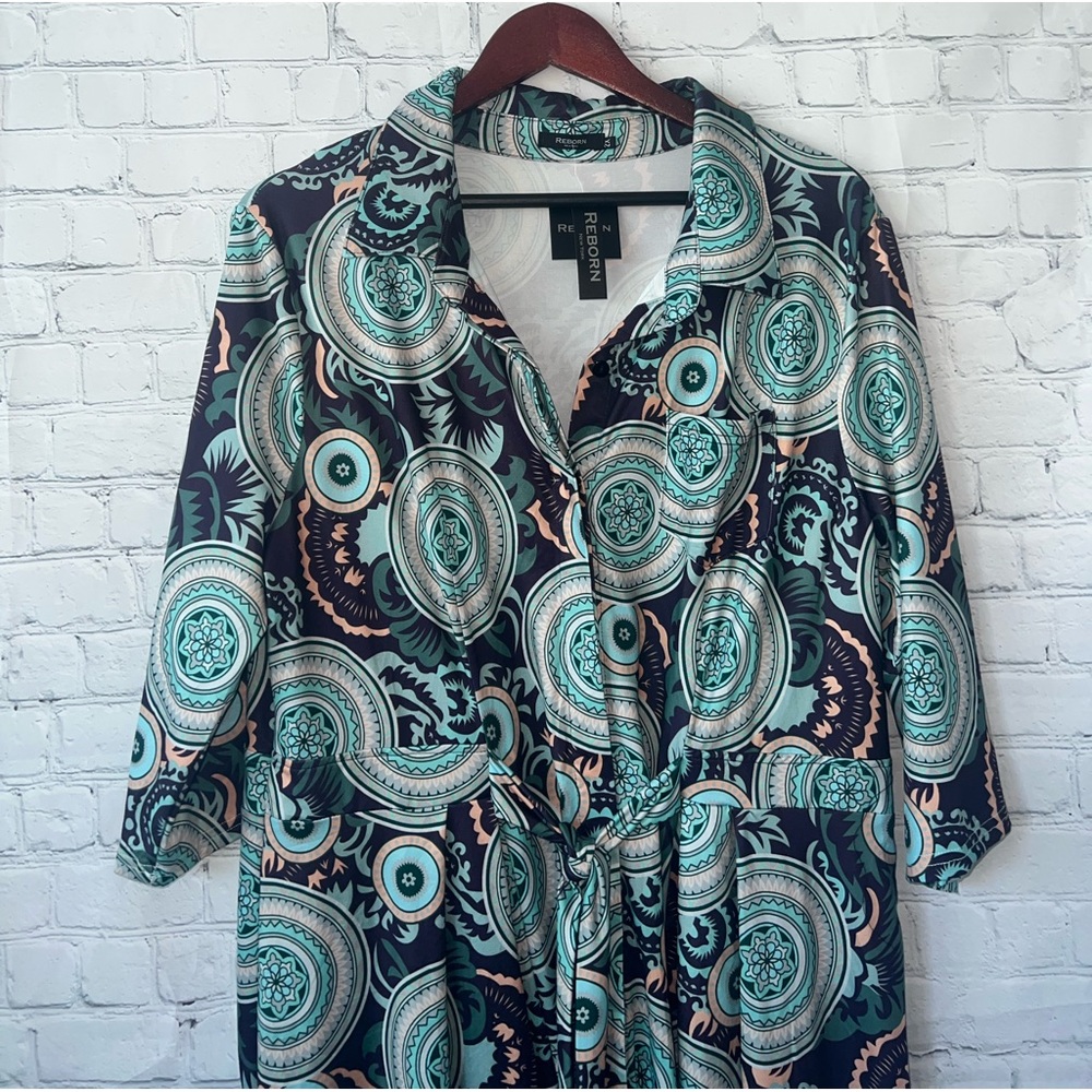 BRAND NWT Reborn New York Green, Black & Pink long dress size 2X - Picture 5 of 13